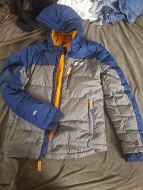 Eddie Bauer Blue and Gray Jacket with Orange Trim